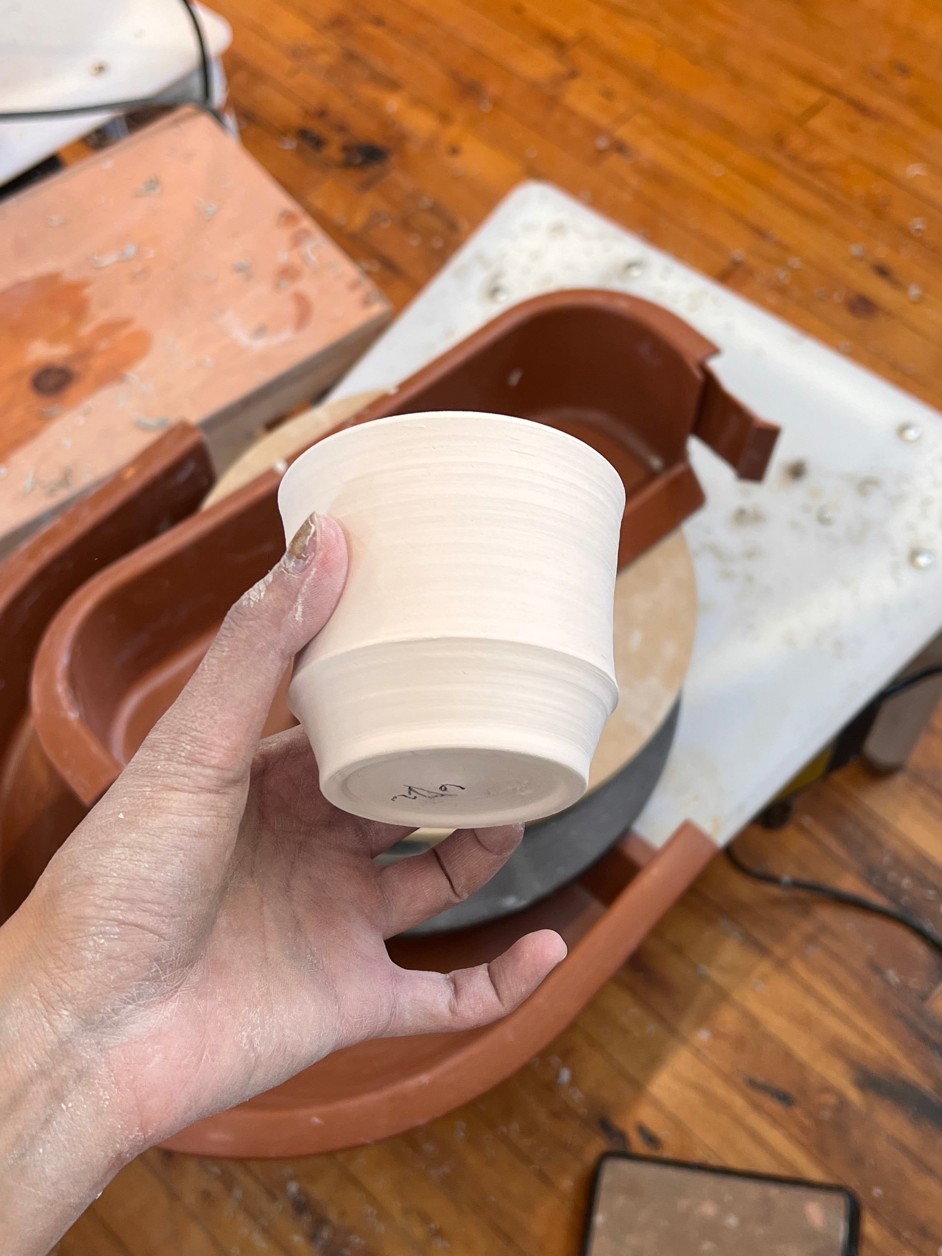 Handmade ceramic tea cup with shadow green and shorebreak glazing 250ml