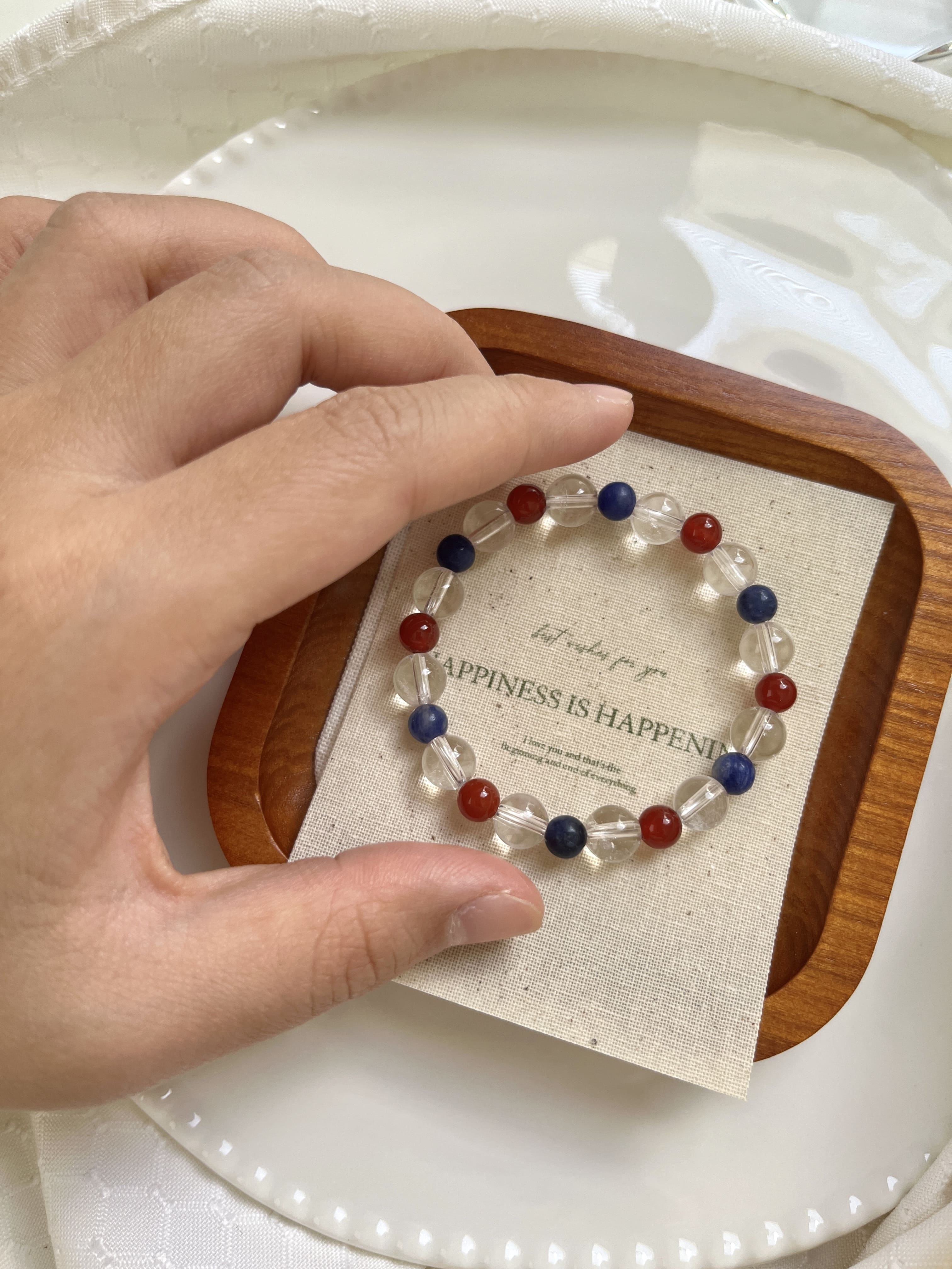 4th of July Jewelry | Red Agate, Sodalite, Clear Quartz Bracelet | Confidence, Calm, Healing Crystal Bracelet | Gemstone Beads Bracelet