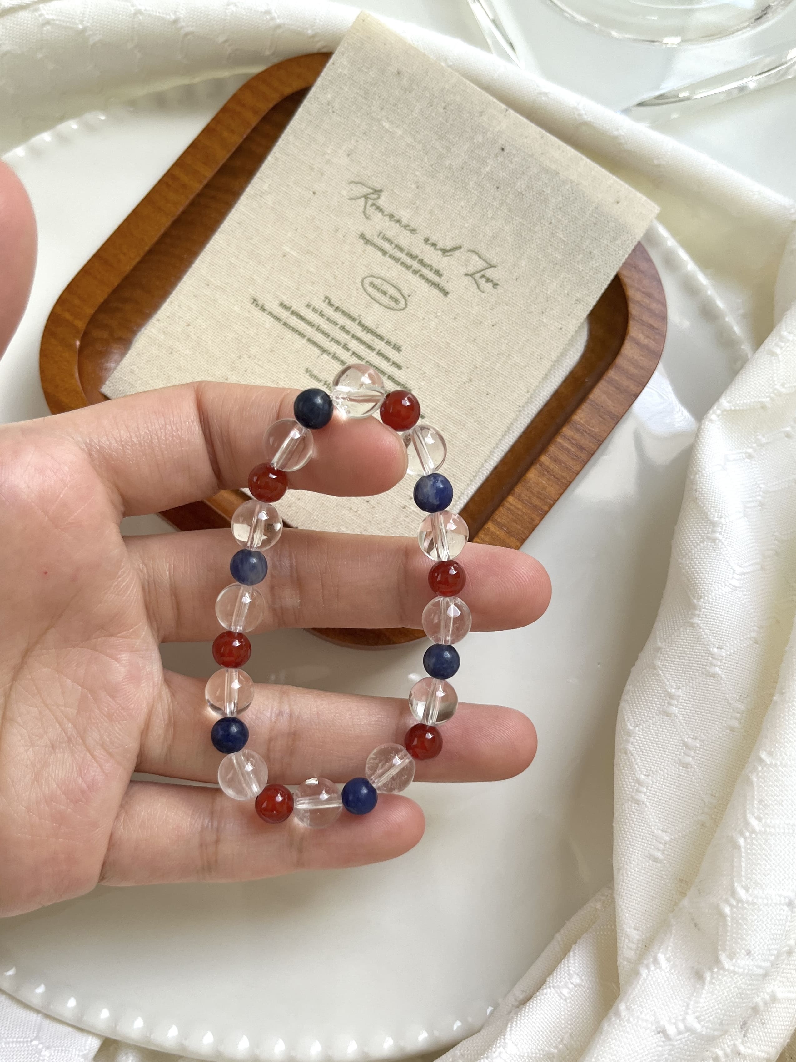 4th of July Jewelry | Red Agate, Sodalite, Clear Quartz Bracelet | Confidence, Calm, Healing Crystal Bracelet | Gemstone Beads Bracelet