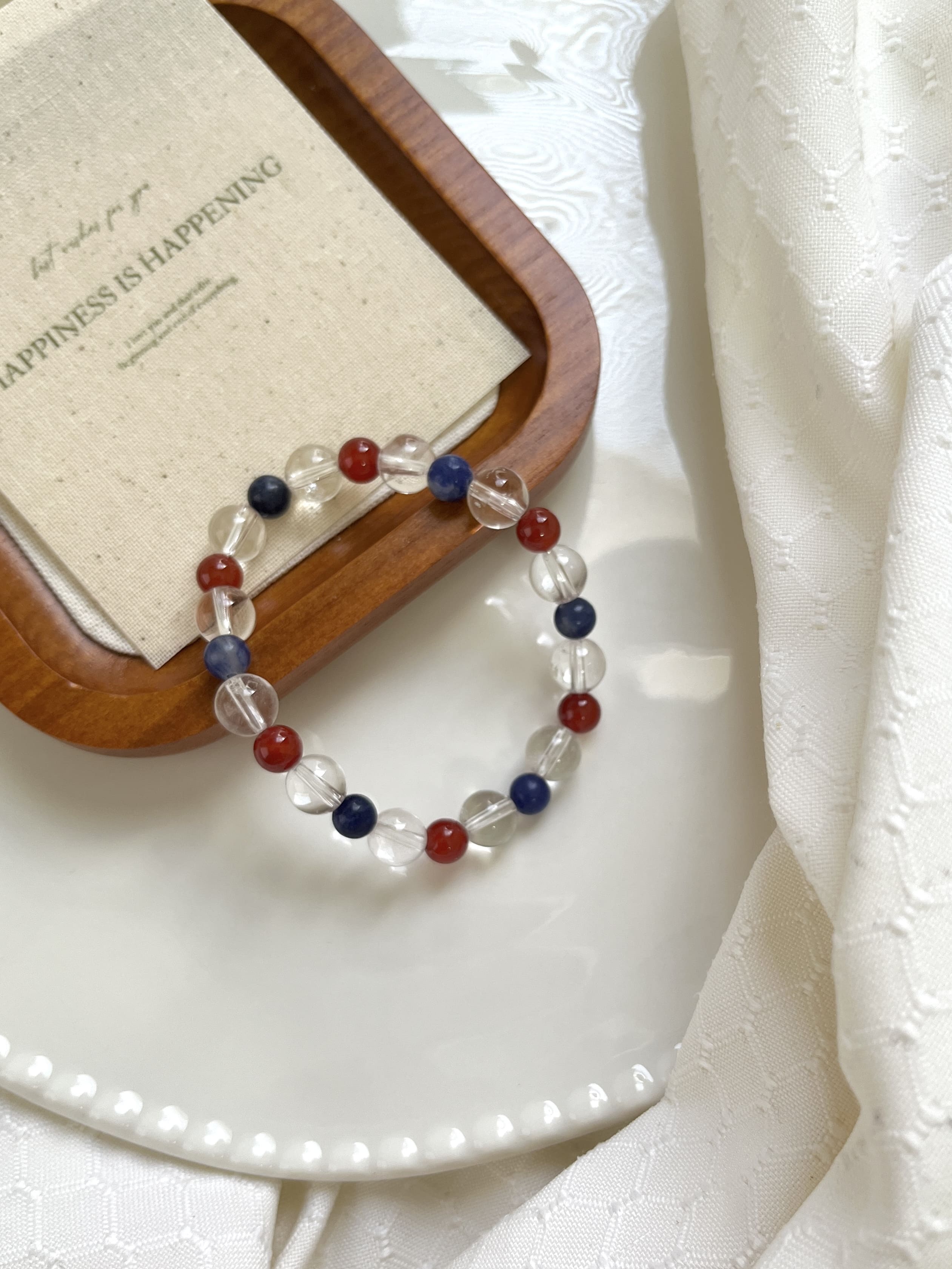 4th of July Jewelry | Red Agate, Sodalite, Clear Quartz Bracelet | Confidence, Calm, Healing Crystal Bracelet | Gemstone Beads Bracelet