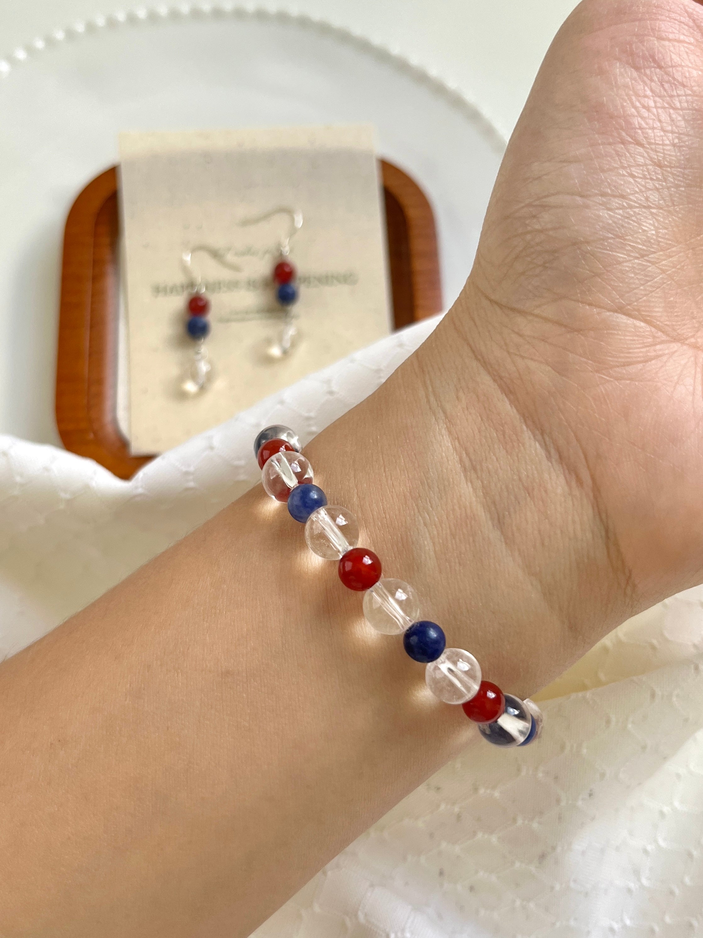 4th of July Jewelry | Red Agate, Sodalite, Clear Quartz Bracelet | Confidence, Calm, Healing Crystal Bracelet | Gemstone Beads Bracelet