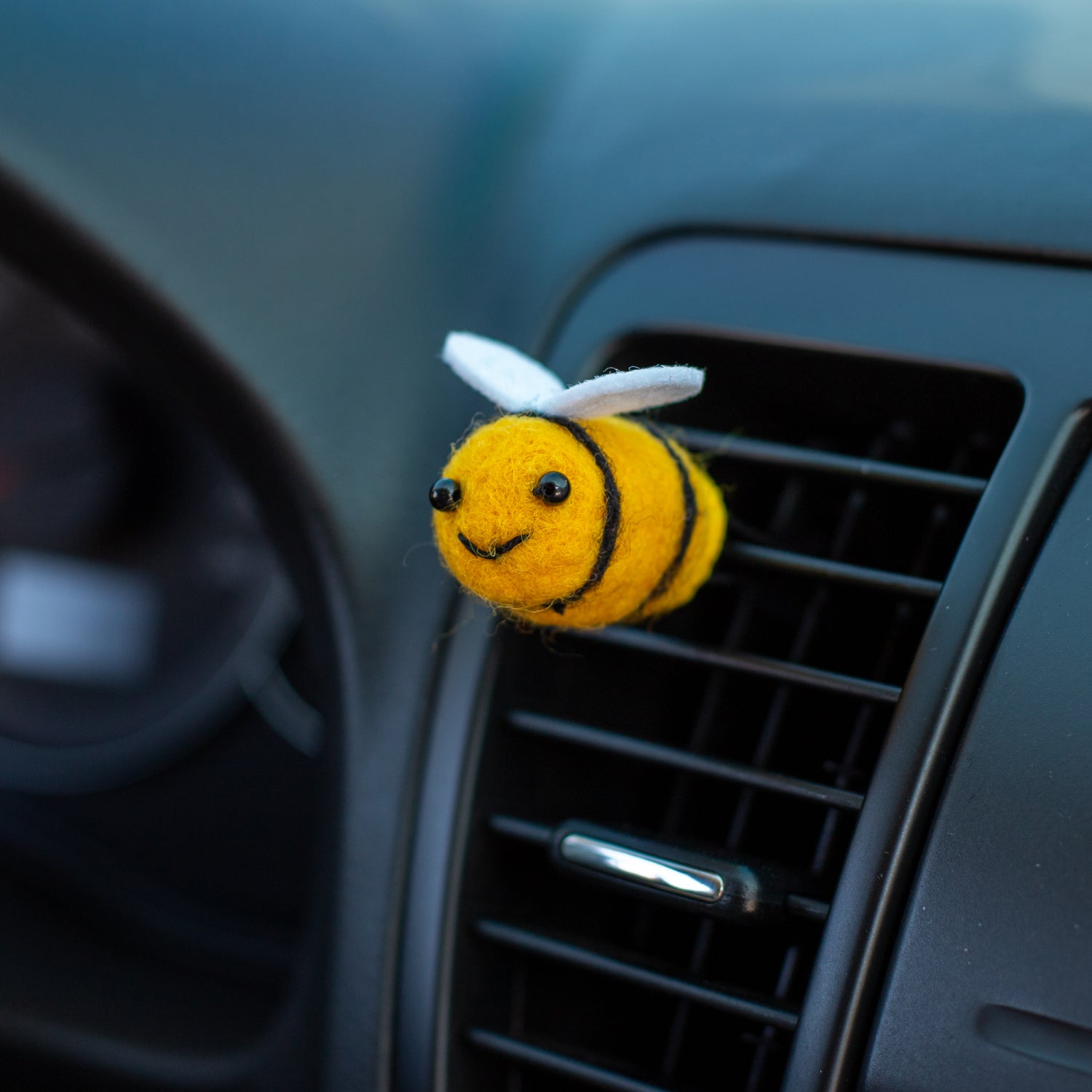 Car Air Vent Clip in the shape of Bee from soft wool felt, vehicle air fresheners. Gift for car owner. 