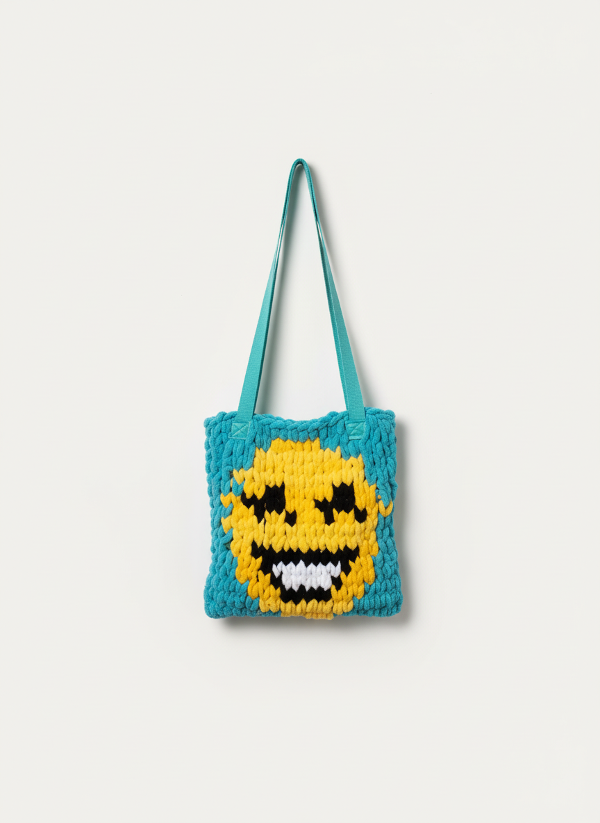 Crocheted Emoji Tote Bag with lining