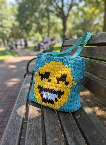 Crocheted Emoji Tote Bag with lining