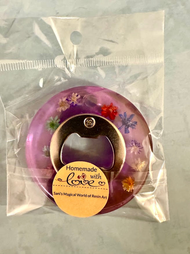 Round Purple Flower Bottle Opener