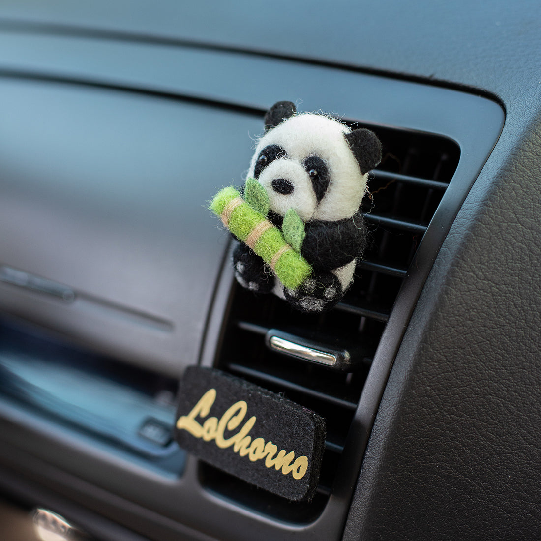Car Air Vent Clip in the shape of Panda from soft wool felt, vehicle air fresheners. Gift for car owner. 