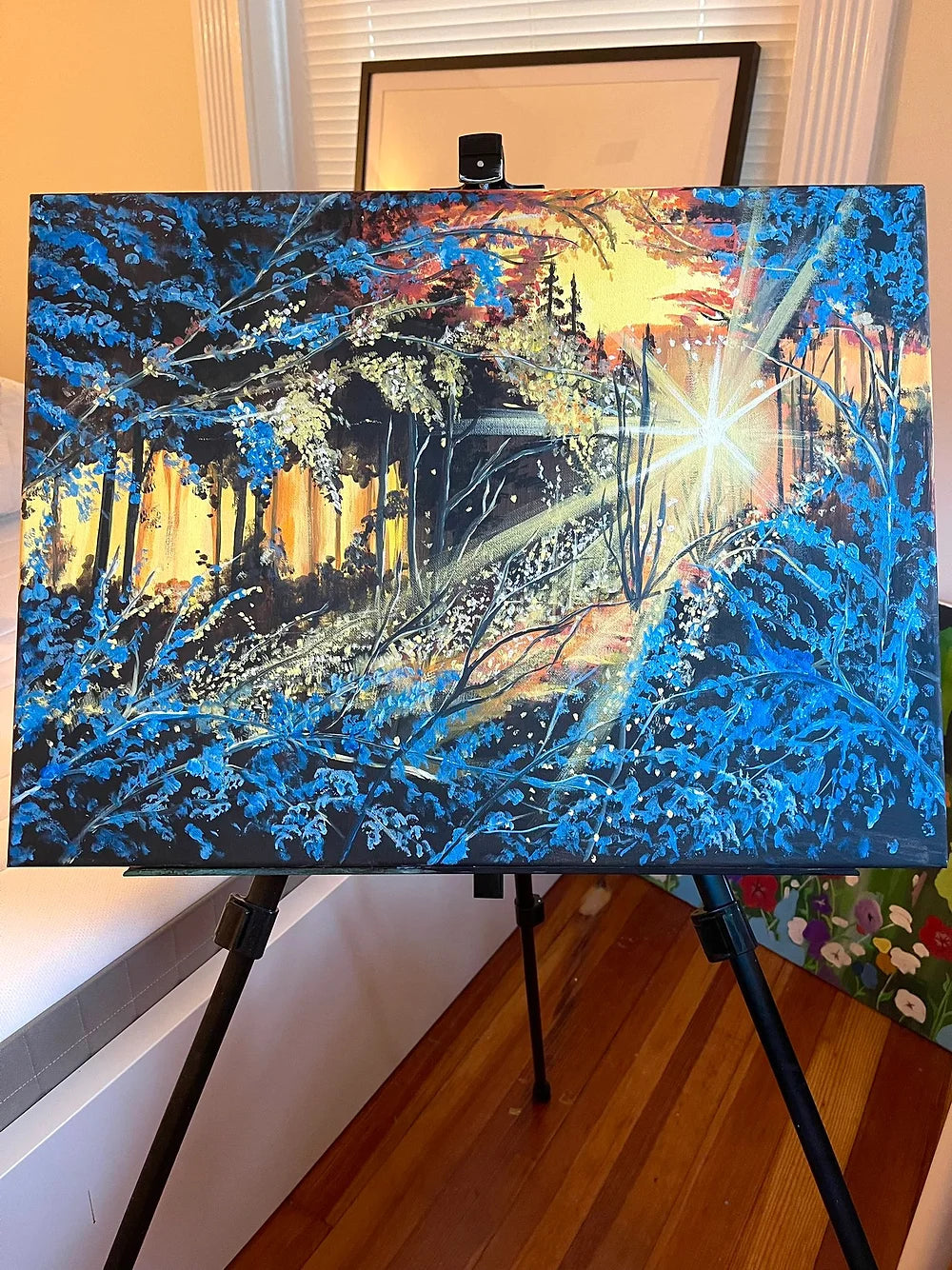 The first light in the forest, 24x30 inch acrylic painting