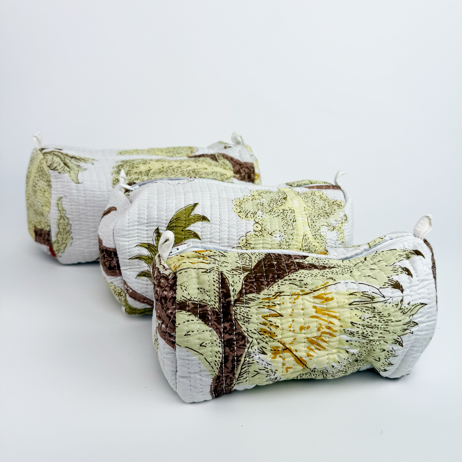 Indian block Print Large Toiletry Bag, Set of 3 Pieces Indian Cotton Floral Print, Travel bag, Make up Pouch