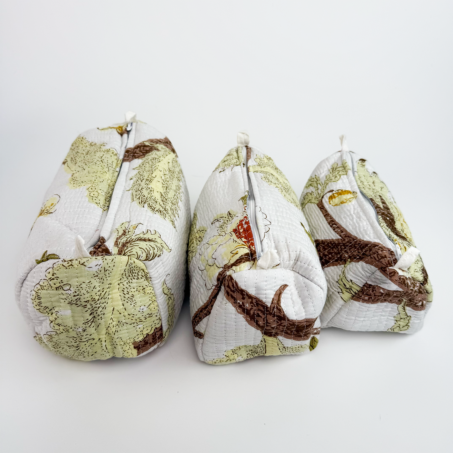 Indian block Print Large Toiletry Bag, Set of 3 Pieces Indian Cotton Floral Print, Travel bag, Make up Pouch