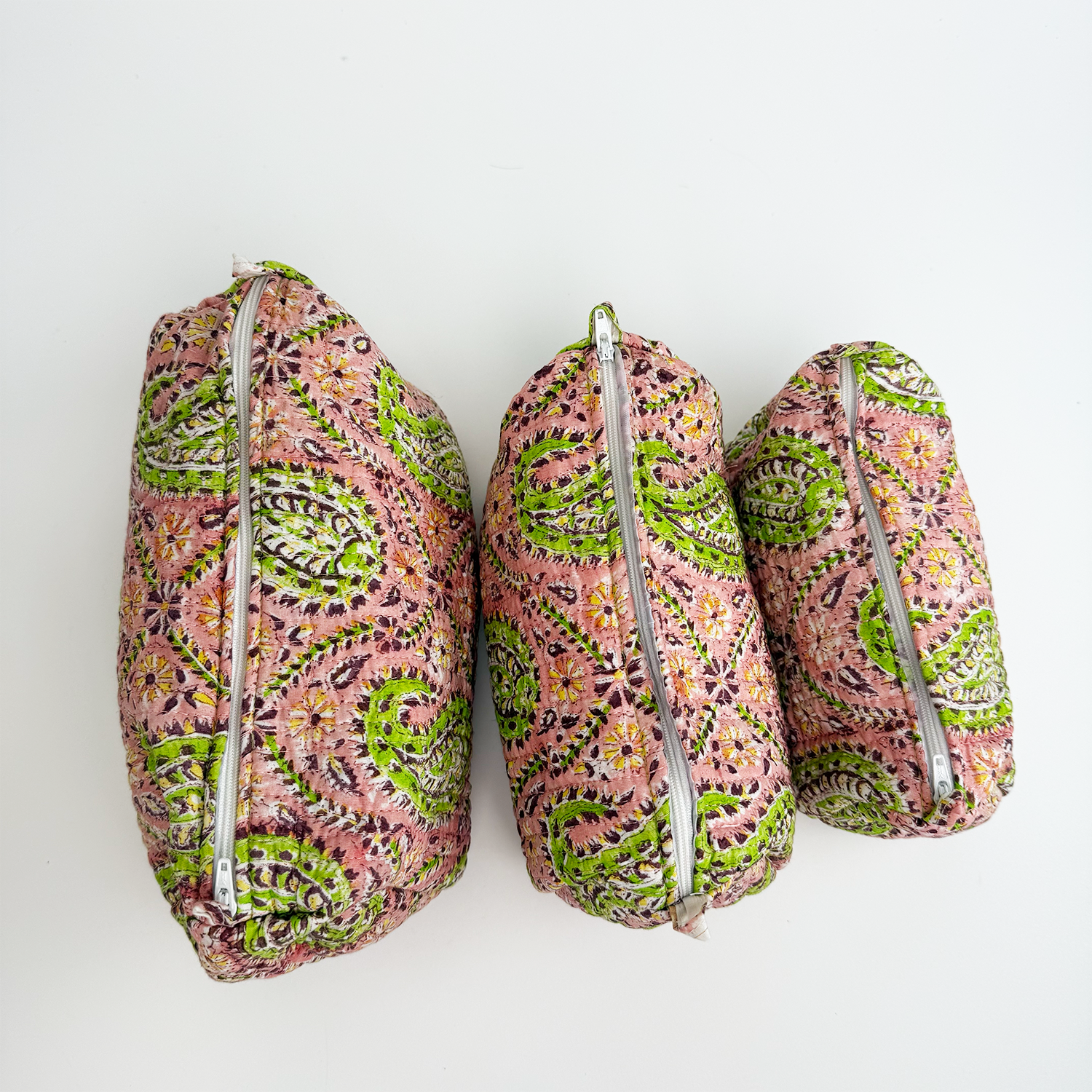 Indian block Print Large Toiletry Bag, Set of 3 Pieces Indian Cotton Floral Print, Travel bag, Make up Pouch