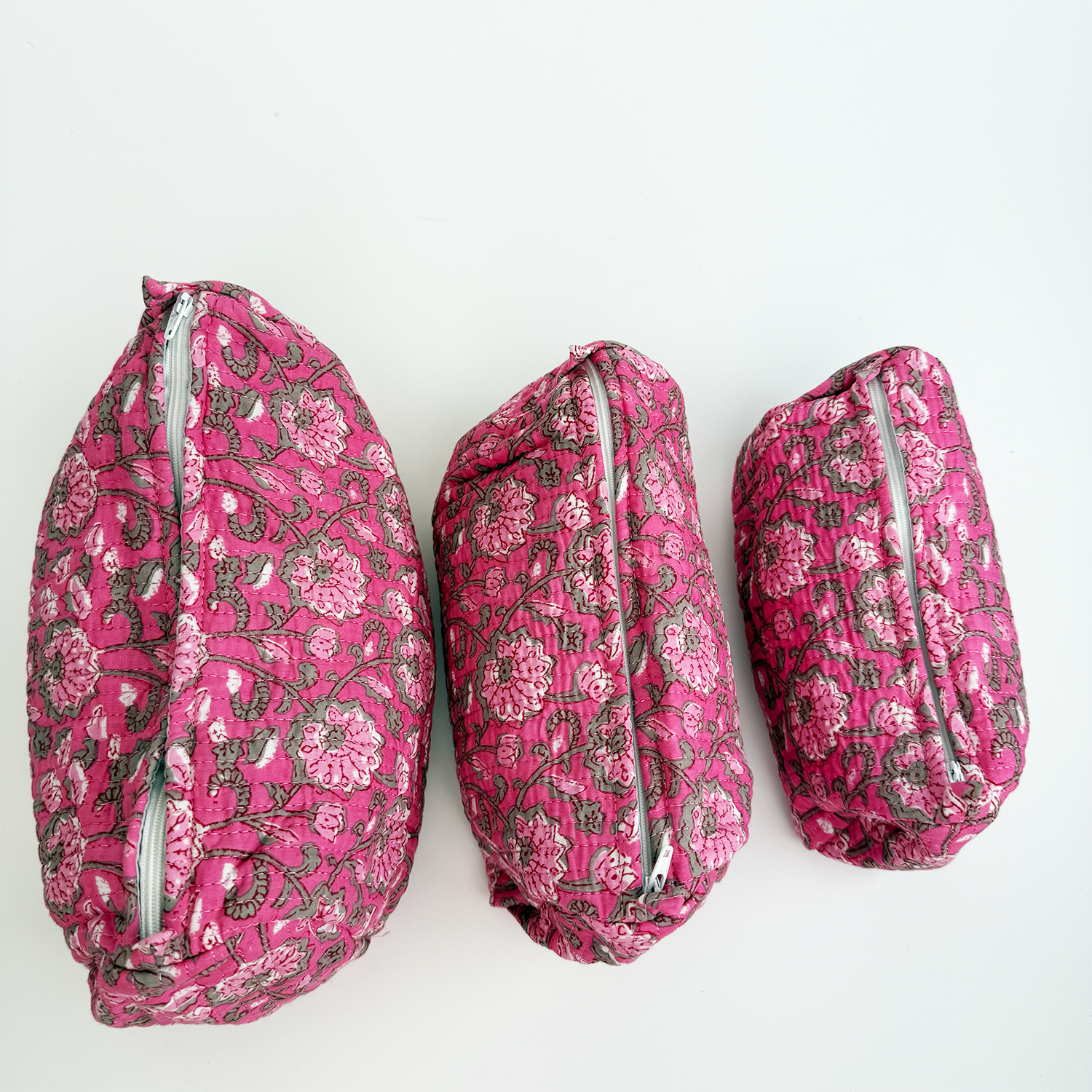 Indian block Print Large Toiletry Bag, Set of 3 Pieces Indian Cotton Floral Print, Travel bag, Make up Pouch