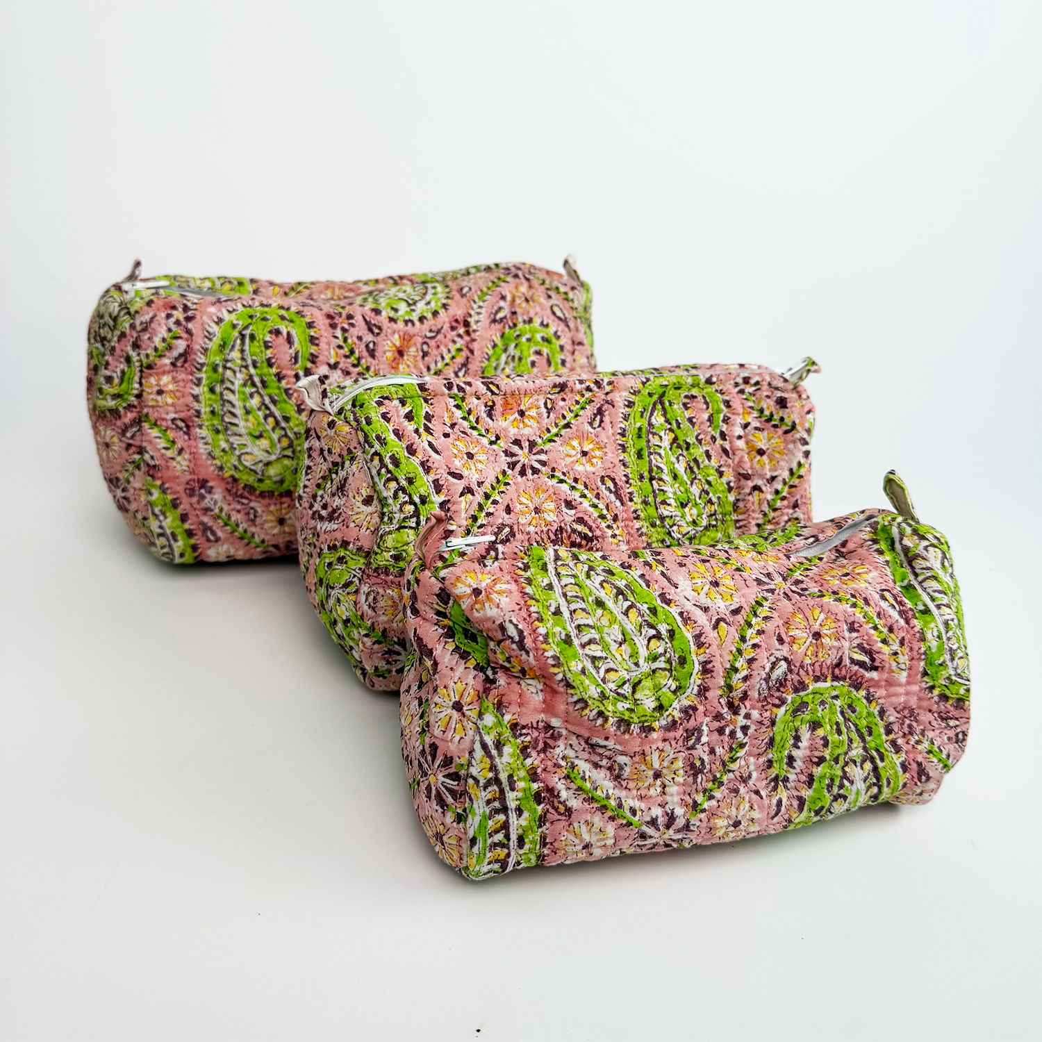 Indian block Print Large Toiletry Bag, Set of 3 Pieces Indian Cotton Floral Print, Travel bag, Make up Pouch