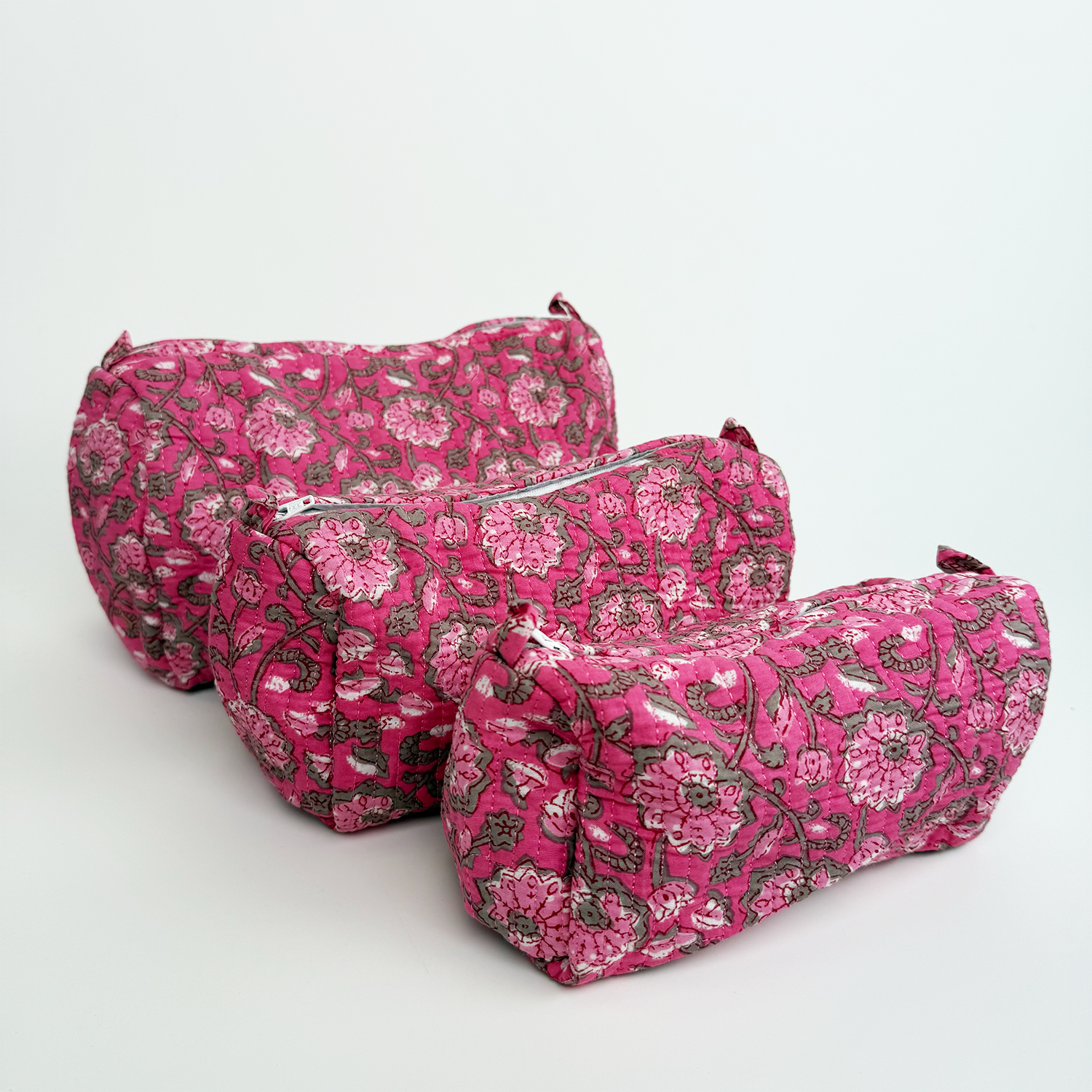 Indian block Print Large Toiletry Bag, Set of 3 Pieces Indian Cotton Floral Print, Travel bag, Make up Pouch